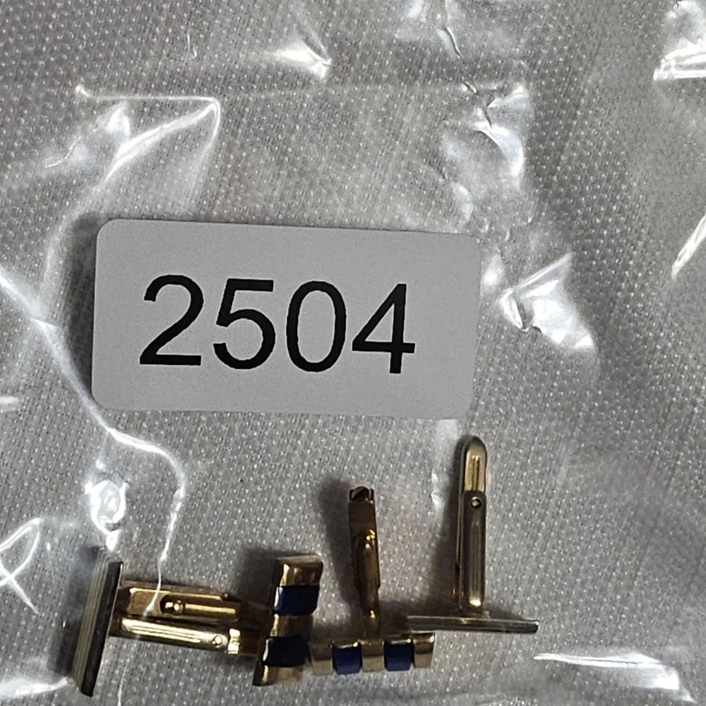 SWANK Vintage Rectangle Cufflinks Gold Tone Navy Blue Stripe Detail Formalwear‎